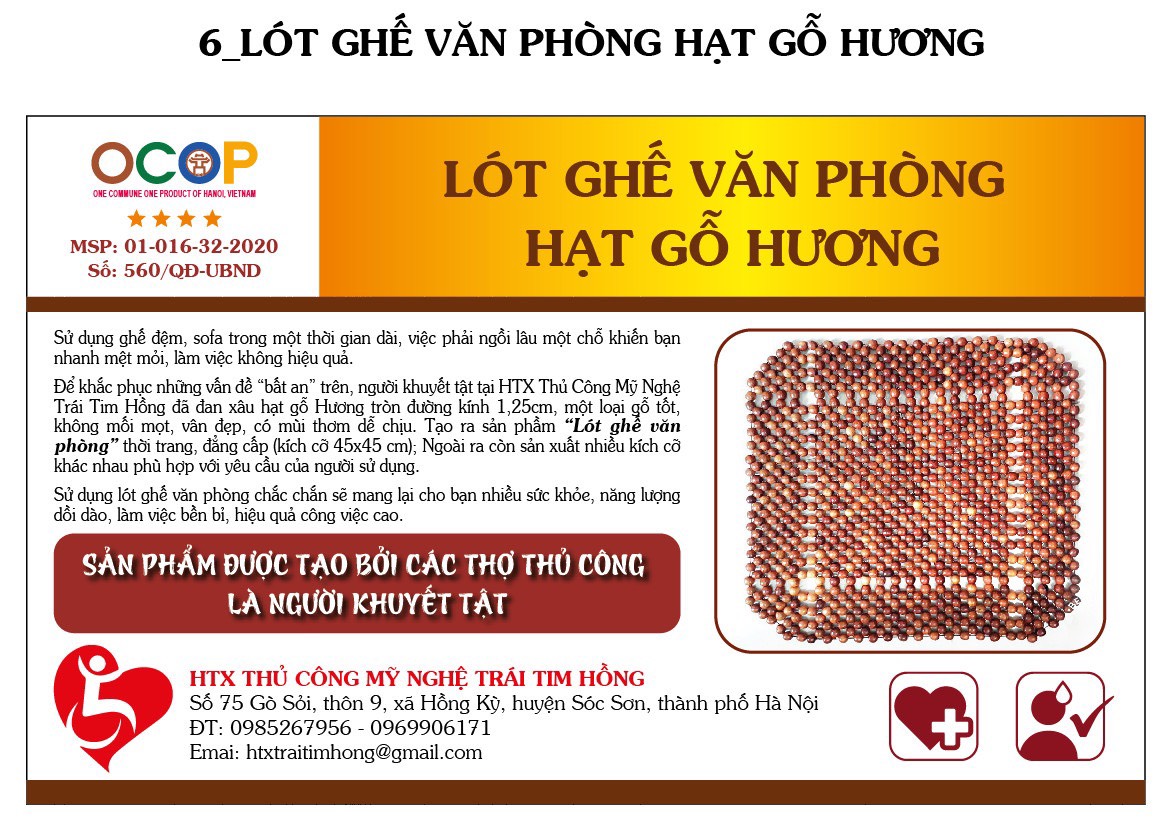Lót ghế văn phòng hạt gỗ Hương