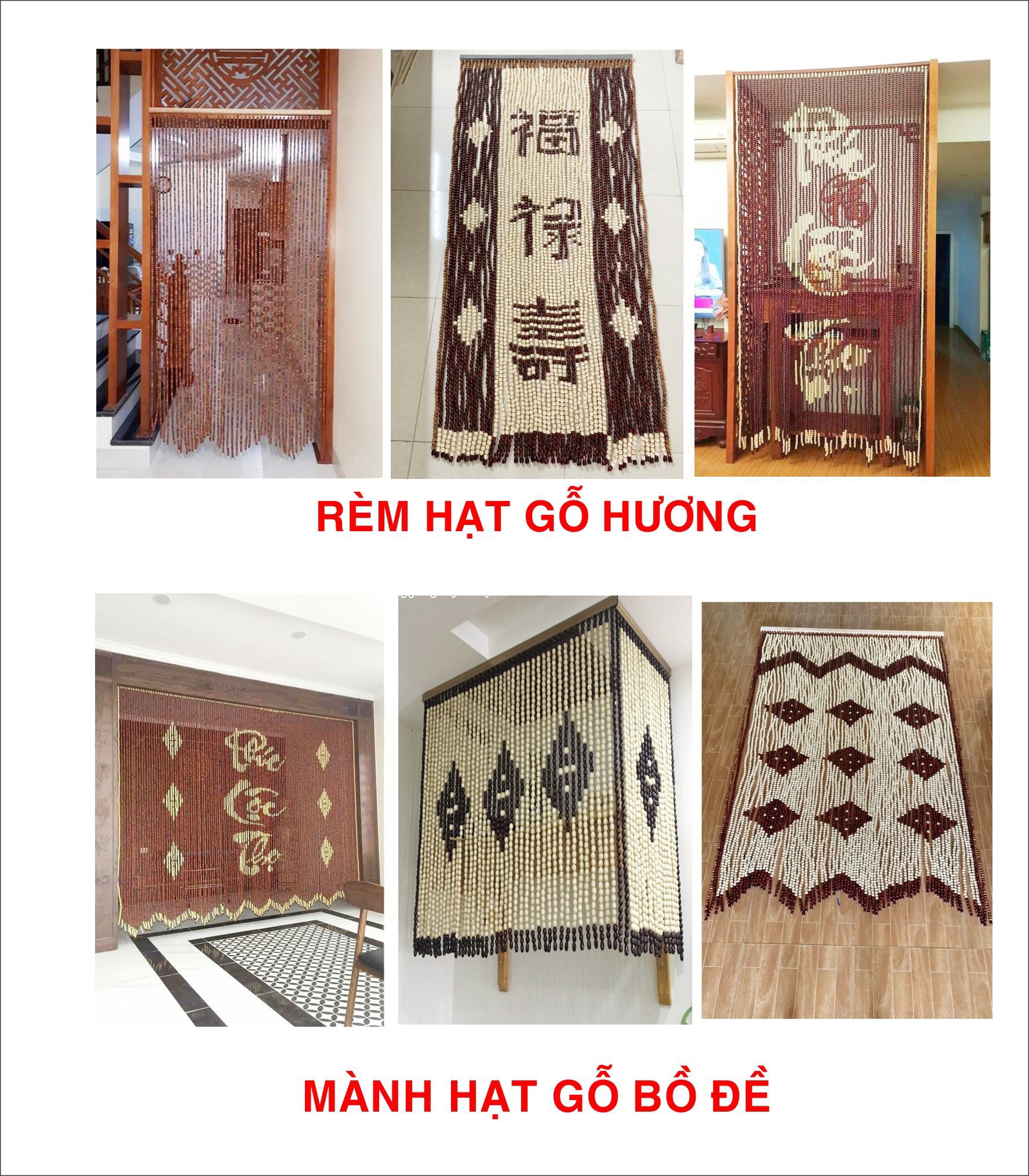 Mành, rèm hạt gỗ Hương, Bồ đề 850.000/1m2