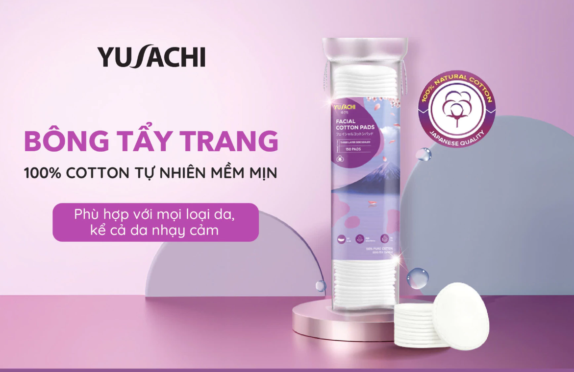 Bông tẩy trang cao cấp Yusachi 100% Cotton mềm mịn với làn da nhạy cảm