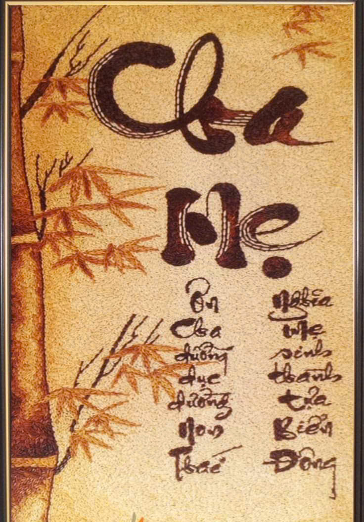 Tranh thư pháp gạo rang