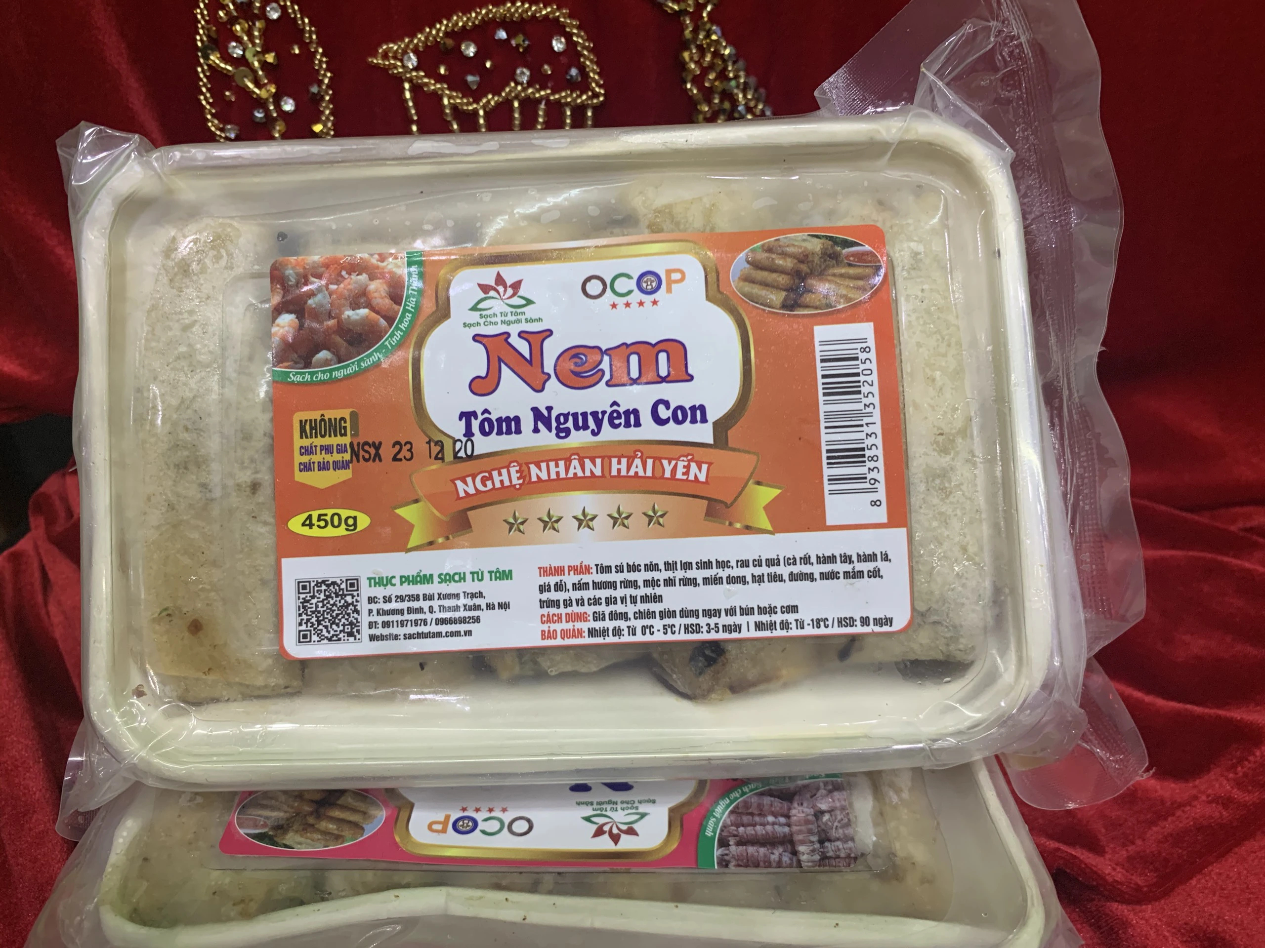 Nem tôm nguyên con 450g/hộp 10c